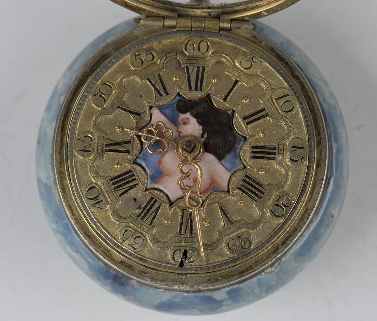 An 18th century and later enamelled keywind open-faced pocket watch, the gilt fusee movement with - Image 8 of 8