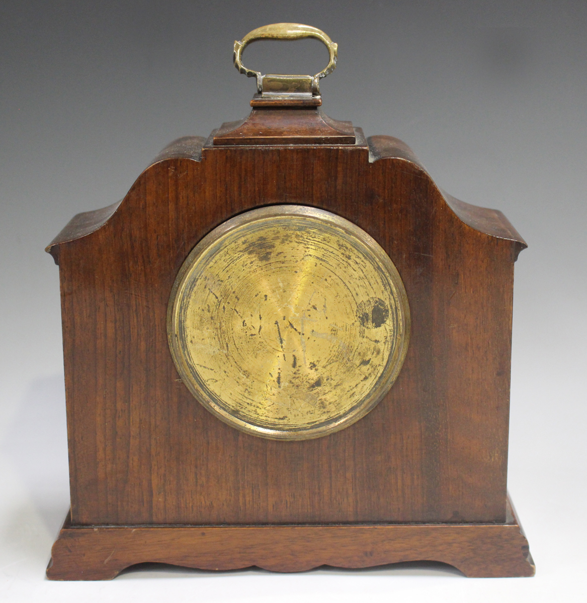 A George V walnut timepiece, the drum cased movement with platform escapement, the silvered dial - Image 14 of 16