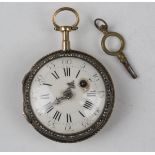 A French two colour gold, diamond and colourless gem set fob watch, the gilt fusee movement with