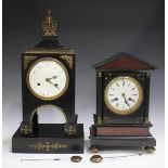 An early 19th century ebonized mantel timepiece, the eight day movement with silk suspension, the