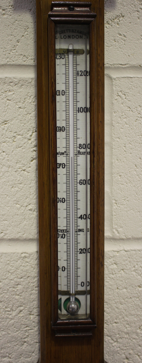 A late Victorian pale oak Admiral Fitzroy's storm stick barometer, the ceramic dial with vernier - Image 3 of 4