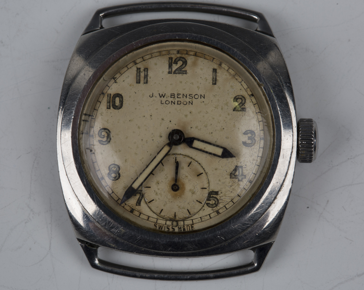 A J.W. Benson steel cased wristwatch, the signed circular dial with Arabic numerals and subsidiary - Image 7 of 7