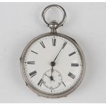 A late Victorian silver cased keywind open-faced gentleman's pocket watch, the gilt fusee movement