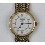 A Longines Quartz Presence 9ct gold lady's bracelet wristwatch, the signed white dial with black