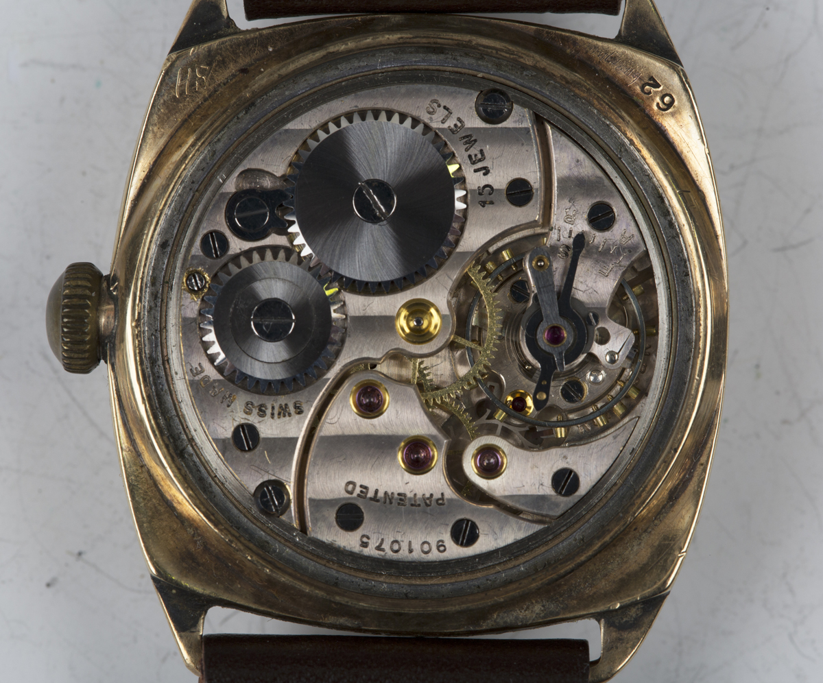 A J.W. Benson, London, 9ct gold cushion shape cased gentleman's wristwatch, the signed enamelled - Image 8 of 9