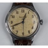 A Jaeger-LeCoultre stainless steel circular cased gentleman's wristwatch, circa 1940s, the signed