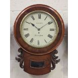 A Victorian mahogany drop dial wall timepiece with eight day single fusee movement, the 12-inch