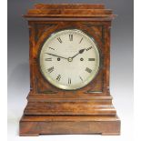 A Victorian burr walnut bracket clock with eight day twin fusee movement striking hours and half