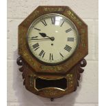 An early Victorian brass inlaid rosewood drop dial wall timepiece with chain driven single fusee