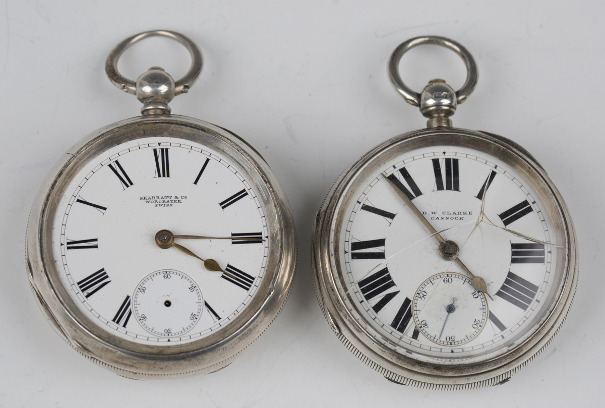 A late Victorian silver cased keywind open-faced gentleman's pocket watch, the enamelled dial with