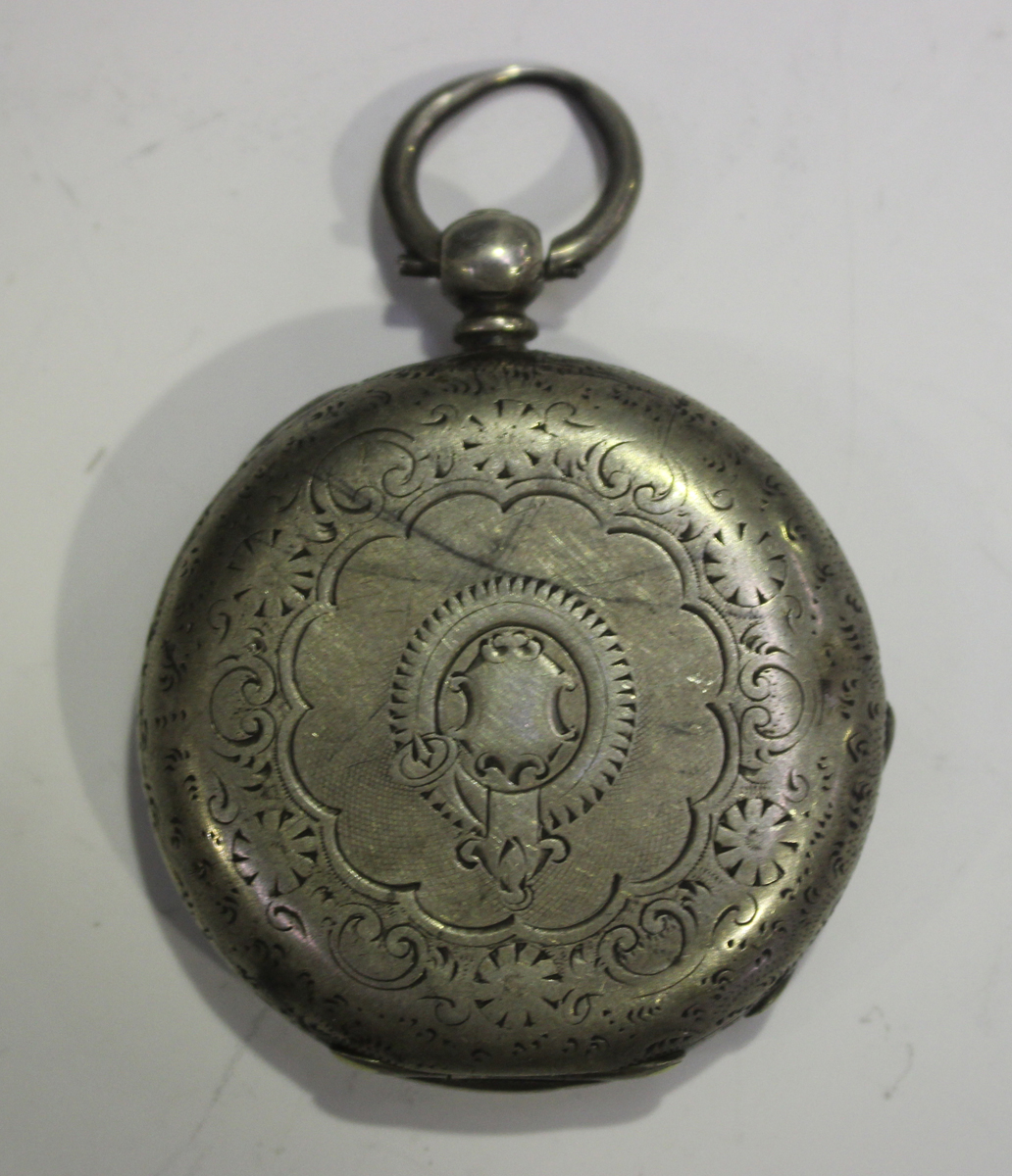 A base metal cased keyless wind open-faced Goliath pocket watch, the enamelled dial with black Roman - Image 2 of 10
