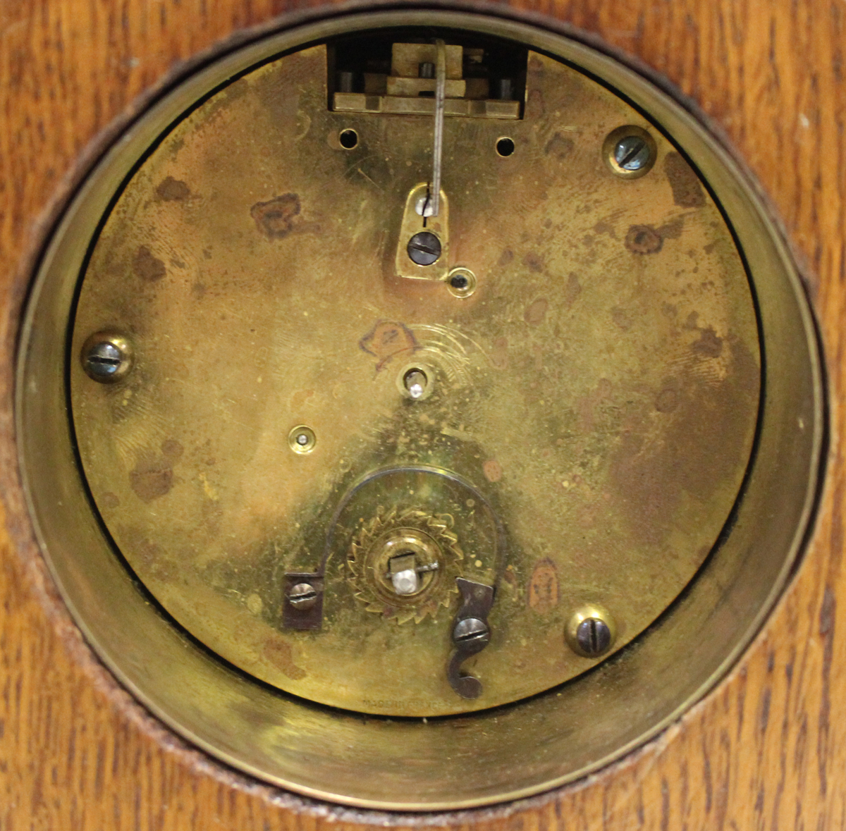 A George V walnut timepiece, the drum cased movement with platform escapement, the silvered dial - Image 6 of 16
