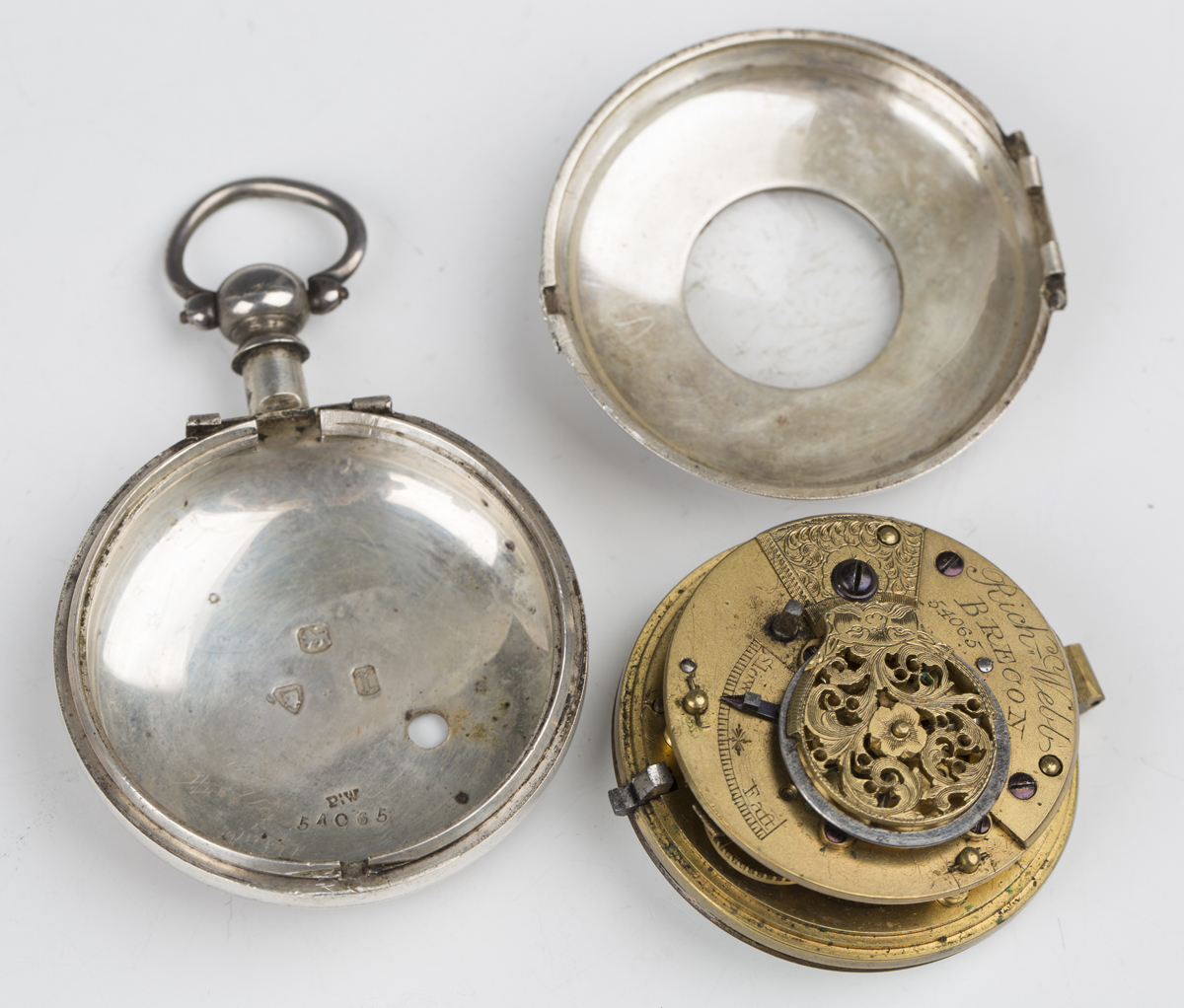 A silver half-hunting pair cased keywind pocket watch, the gilt fusee movement with verge - Image 5 of 8