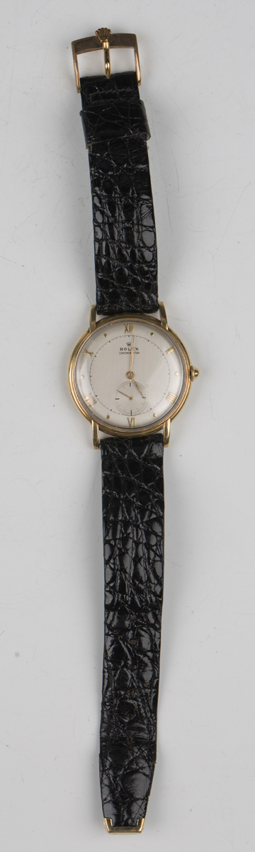 A Rolex Chronometer 18ct gold circular cased gentleman's wristwatch, the signed silvered dial with - Image 4 of 7