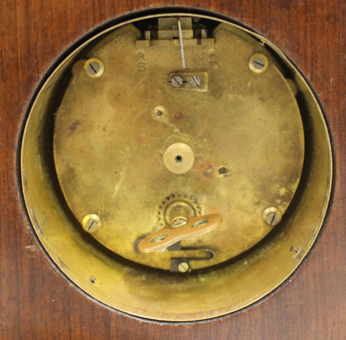 A George V walnut timepiece, the drum cased movement with platform escapement, the silvered dial - Image 13 of 16