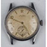A Longines steel cased gentleman's wristwatch, circa 1940, the signed jewelled 12.682 caliber