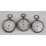 Two silver cased keywind open-faced ladies' fob watches, both detailed '0,935', case diameters 3.8cm