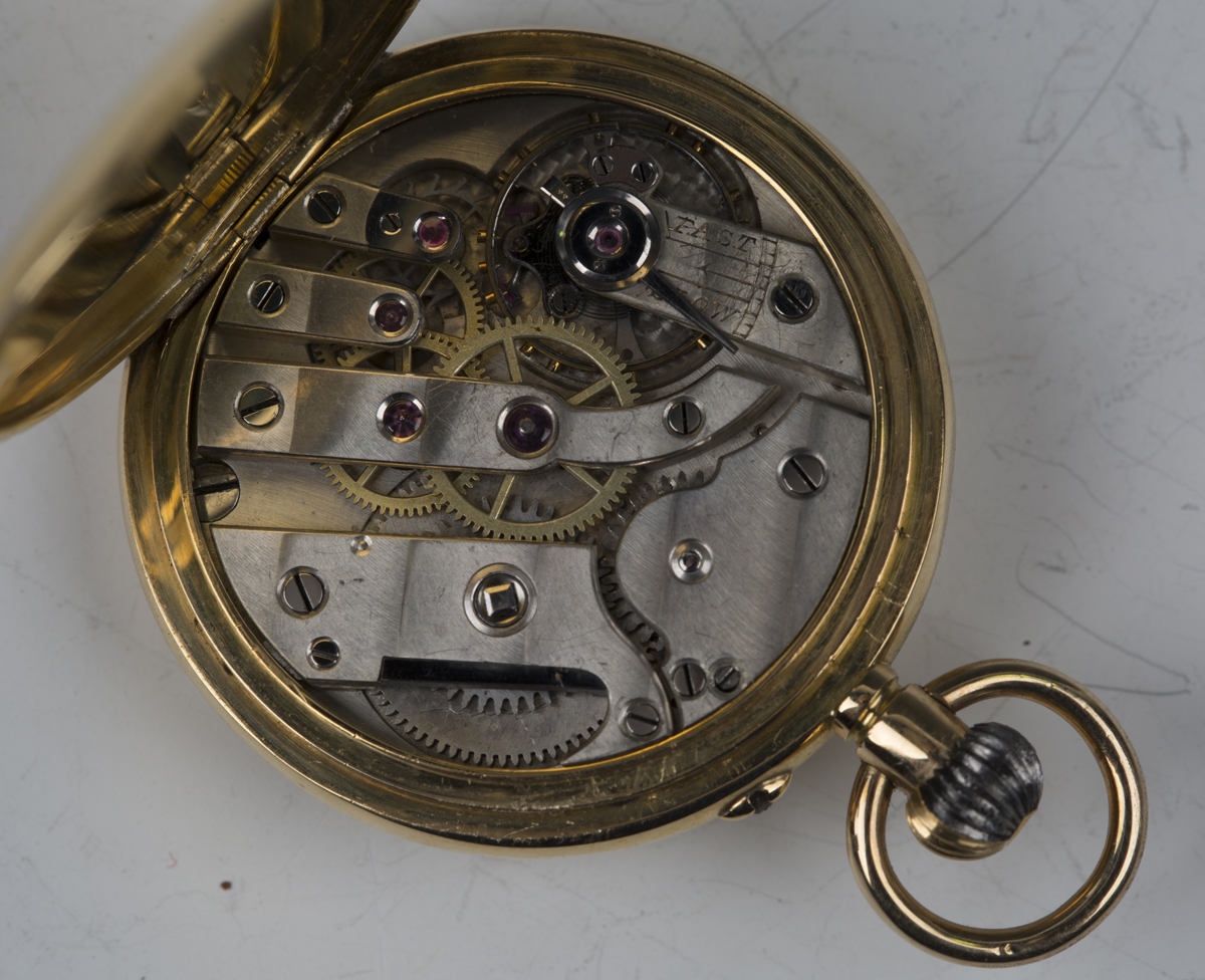 An 18ct gold lady's keyless wind half-hunting cased fob watch with jewelled lever movement, 18ct - Image 3 of 4