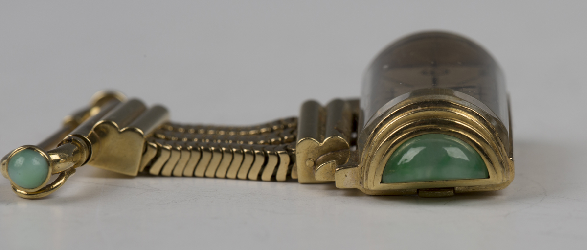 A Jaeger-LeCoultre Duo Plan 18ct gold and jade mounted rear winding brooch watch, the two tone - Image 2 of 5