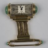 A Jaeger-LeCoultre Duo Plan 18ct gold and jade mounted rear winding brooch watch, the two tone