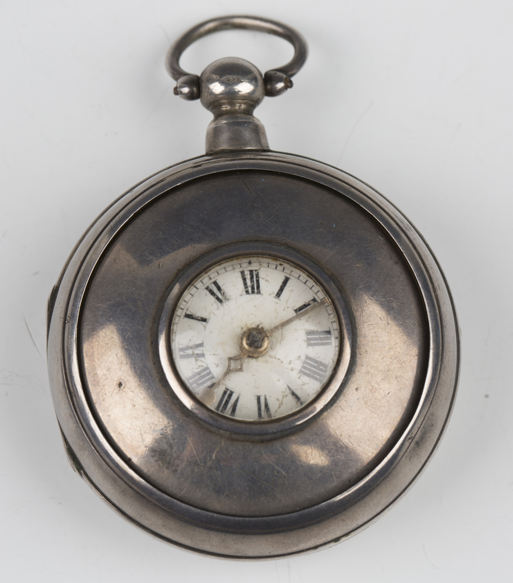 A silver half-hunting pair cased keywind pocket watch, the gilt fusee movement with verge - Image 8 of 8