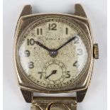 A Rolex 9ct gold cushion cased mid-size wristwatch, the signed jewelled movement detailed '