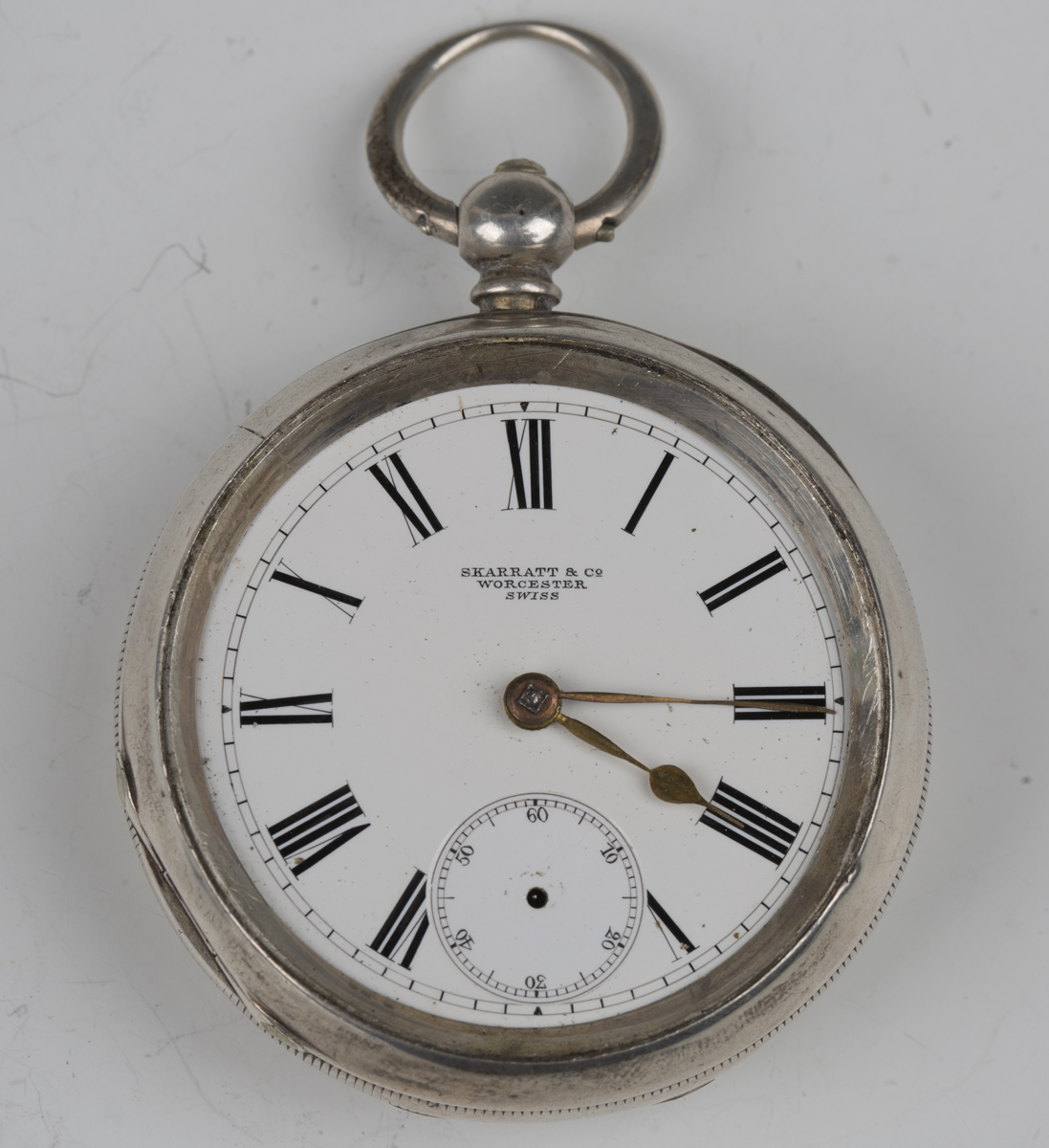 A late Victorian silver cased keywind open-faced gentleman's pocket watch, the enamelled dial with - Image 4 of 7