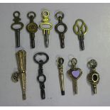 A group of five mostly Victorian watch keys, including a gold cased key with a bloodstone seal