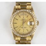 A Rolex Oyster Perpetual Day-Date 18ct gold cased gentleman's bracelet wristwatch, circa 1990,