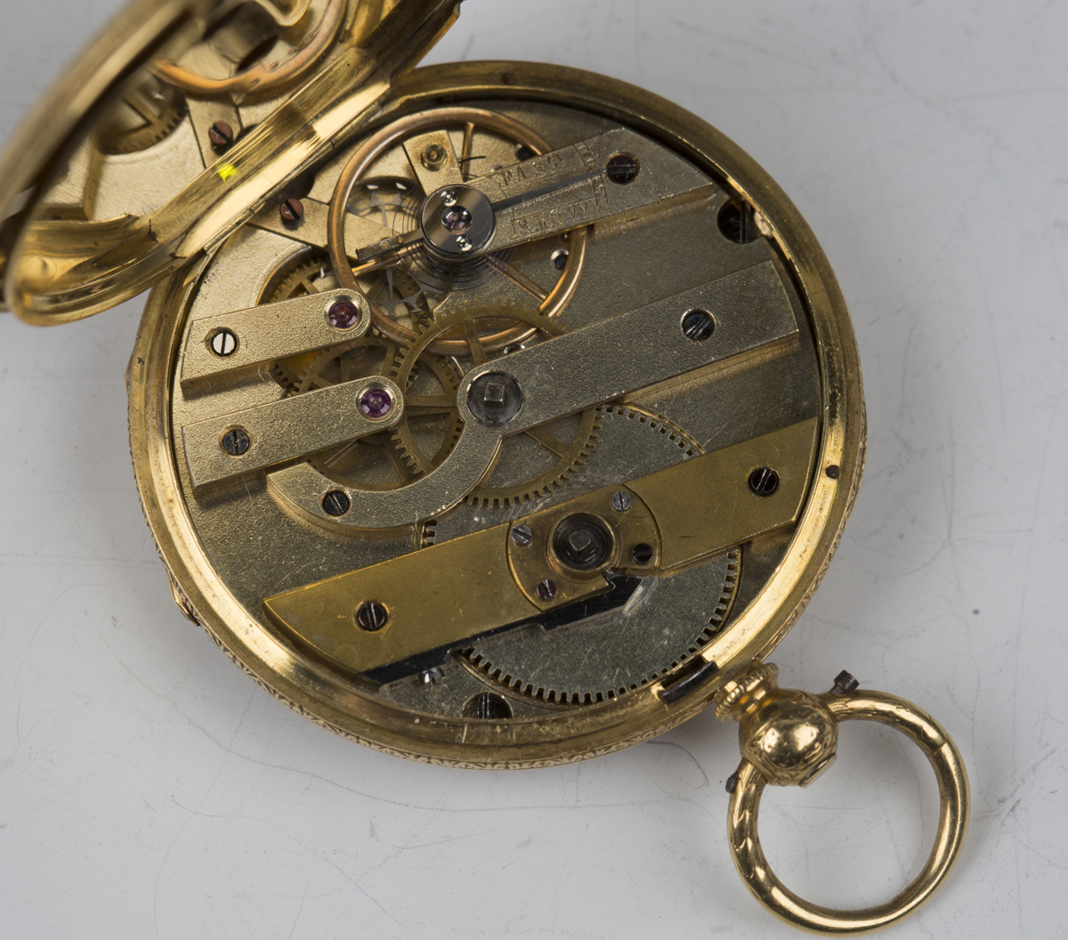 A gold cased keywind open-faced lady's fob watch with unsigned gilt cylinder movement, the dial - Image 3 of 3