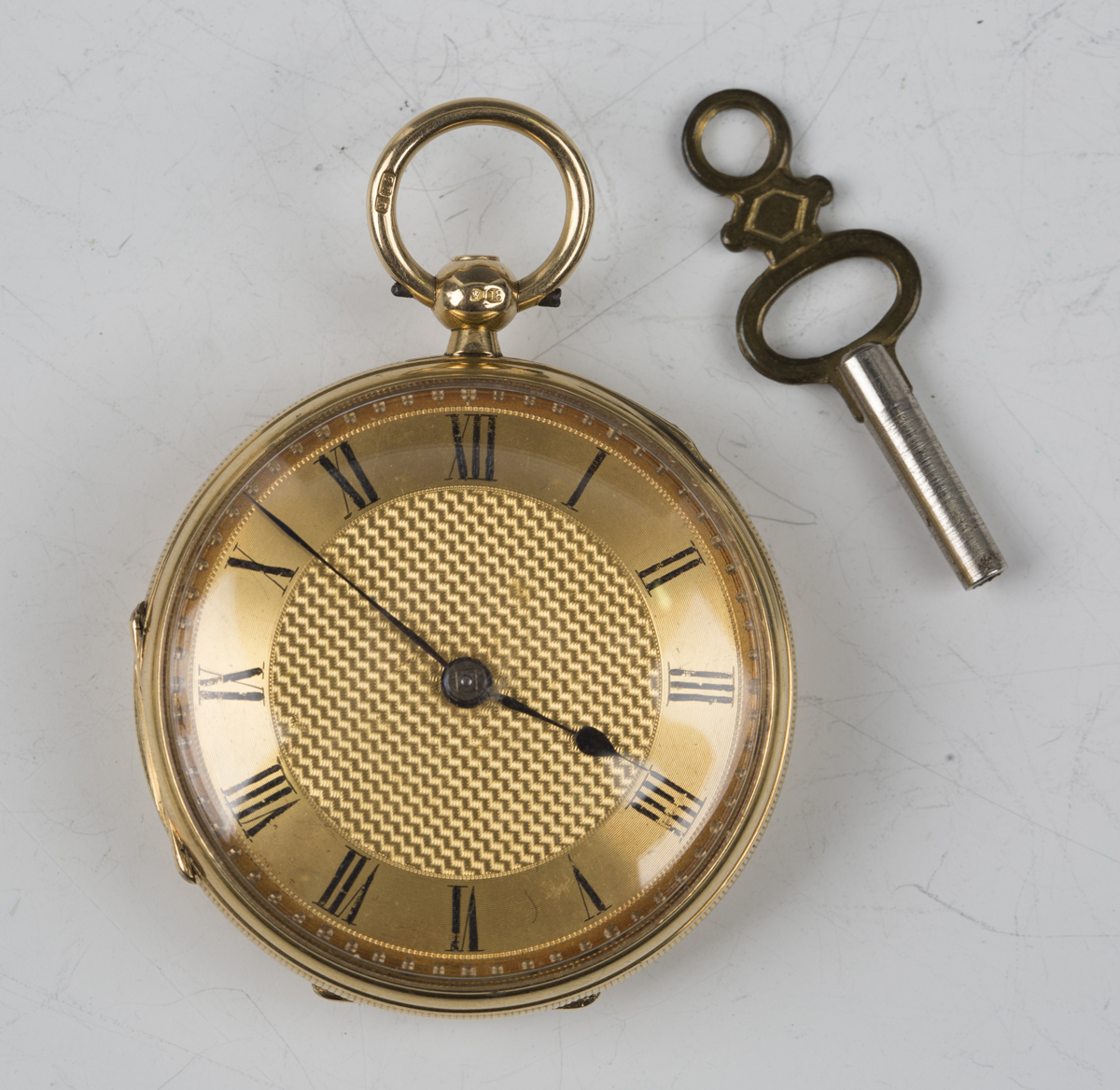 An 18ct gold cased open-faced fob watch, the gilt movement detailed 'J.B. Allen, Norwich 27891',