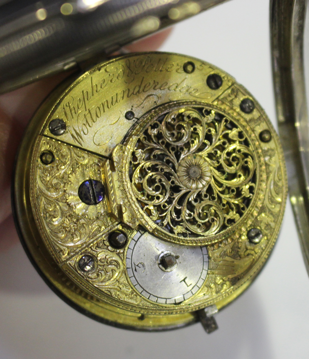 A Victorian silver cased keywind open-faced pocket watch with gilt fusee movement, the backplate - Image 4 of 5