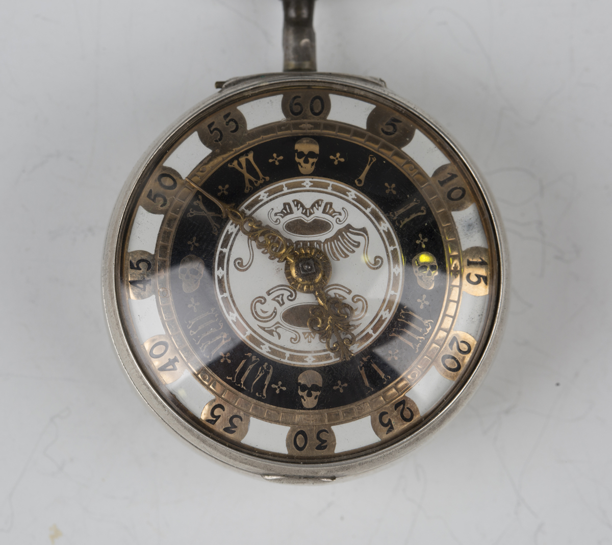 A George III and later silver repoussé pair cased keywind open-faced pocket watch, the gilt fusee - Image 10 of 10