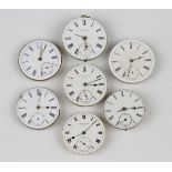 A collection of twenty-six gentleman's pocket watch movements, all but one with white enamel dial,