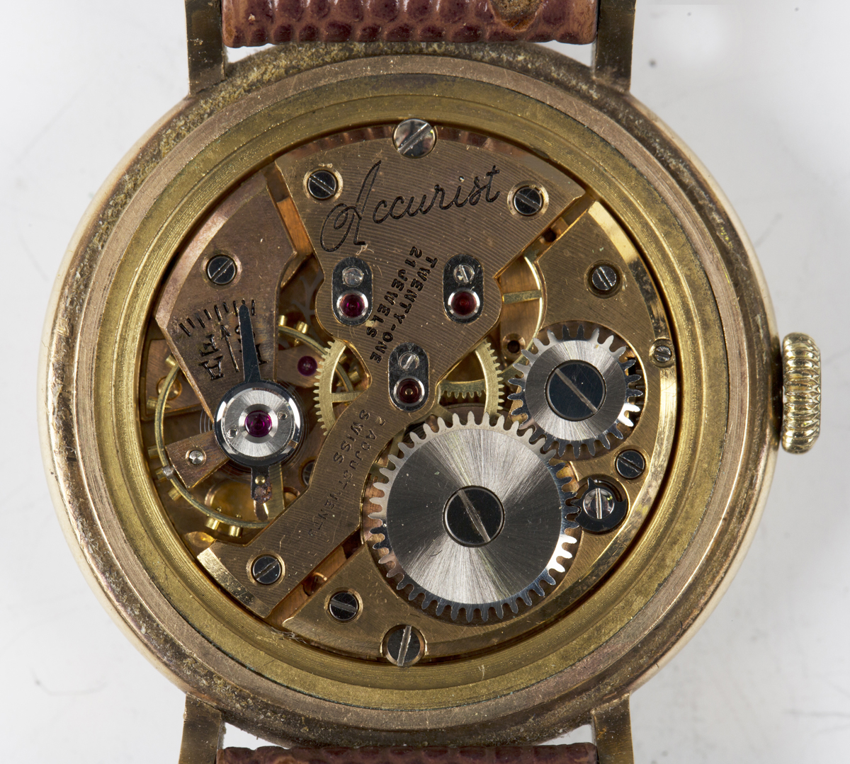 An Accurist 9ct gold circular cased gentleman's wristwatch with signed jewelled gilt movement, the - Image 5 of 6