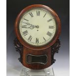 A Victorian mahogany drop dial wall timepiece with brass five pillar fusee movement, the 12-inch