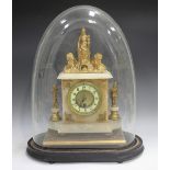 A late 19th century alabaster and gilt metal mounted mantel timepiece, the dial with Arabic hour