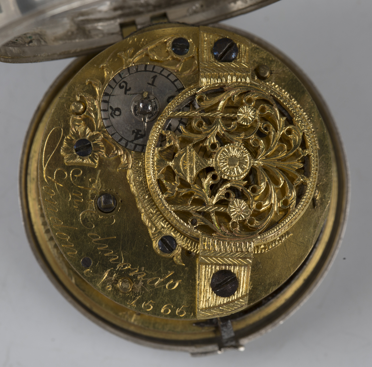 A George III silver and later shagreen pair cased keywind open-faced pocket watch, the gilt fusee - Image 9 of 10