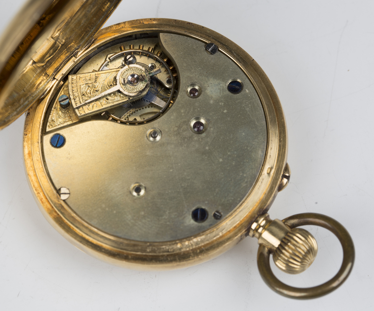A gold keyless wind half-hunting cased gentleman's pocket watch with unsigned jewelled lever - Image 4 of 5