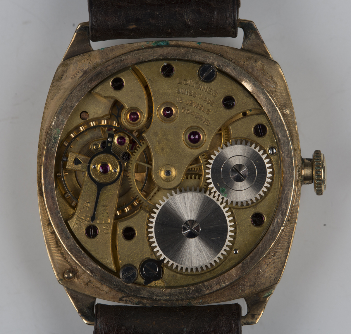 A Longines 9ct gold cushion cased gentleman's wristwatch, the signed jewelled lever movement - Image 6 of 6
