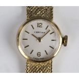 A Certina 9ct gold lady's bracelet wristwatch, the signed circular dial with Arabic numerals and