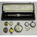 A J.W. Benson, London, 9ct gold cased lady's wristwatch, case diameter 2.1cm, an Eberhard gold cased