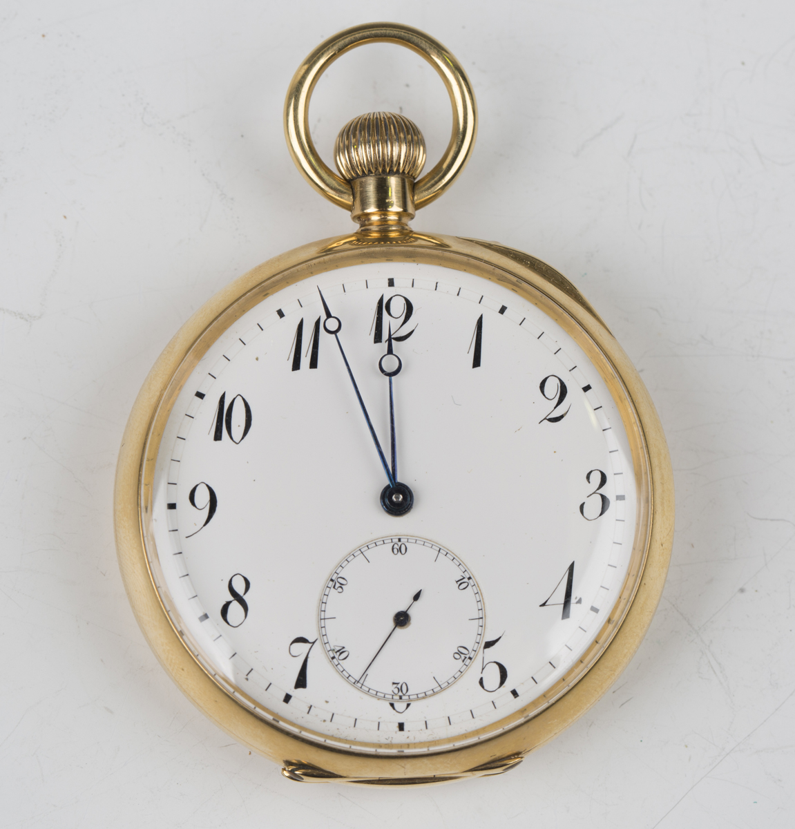 An 18ct gold cased keyless wind open-faced gentleman's pocket watch, the gilt jewelled lever