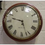 A late Victorian mahogany circular wall timepiece with eight day chain driven single fusee movement,