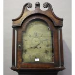 A mid-19th century mahogany longcase clock with eight day movement striking on a bell, the brass