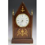 A modern mahogany and inlaid mantel timepiece, the enamel dial inscribed 'Knight & Gibbins