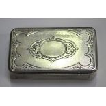 A mid-19th century Austro-Hungarian silver rectangular snuff box, the hinged lid engraved with a