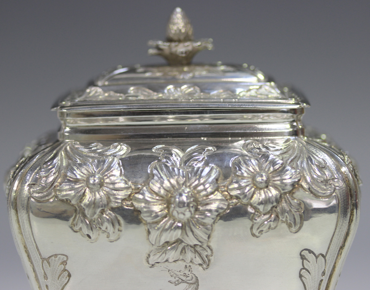 A set of three George III silver graduated tea caddies and covers with strawberry finials, each of - Image 25 of 30