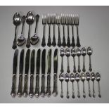 An Elizabeth II part canteen of silver Albert style pattern cutlery, comprising eight tableknives