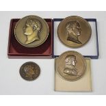 Four French bronze medallions commemorating Napoleon, including Baptism of the King of Rome 1811,